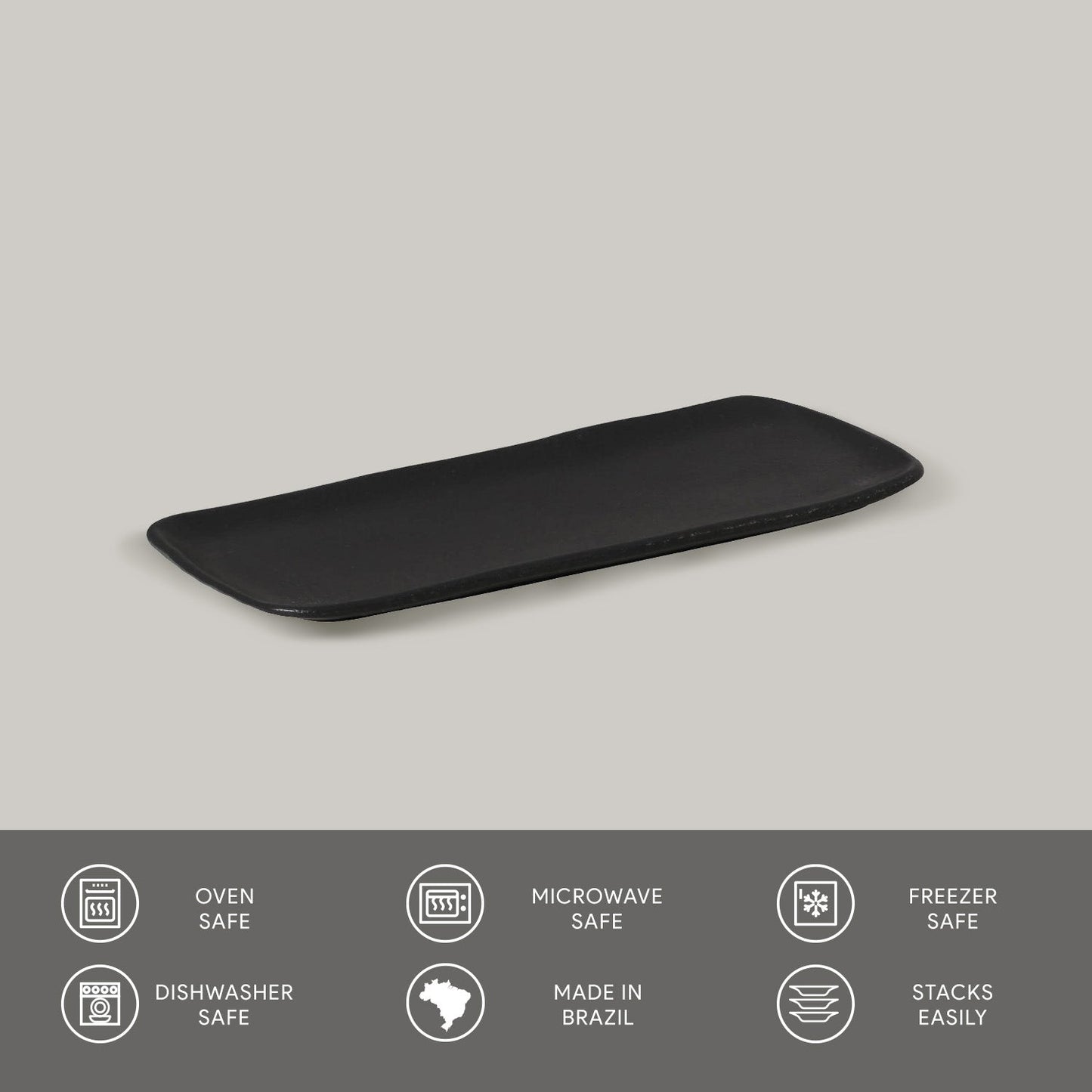 Porto Brasil MATTE BLACK RECTANGULAR PR ORGANIC STONEWARE dia. 8.66x3.74"  SKU: '1501473901