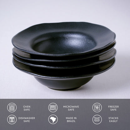 Porto Brasil MATTE BLACK DEEP RIM PLATE  STONEWARE dia. 7.48x2.17"  SKU: '1601473901
