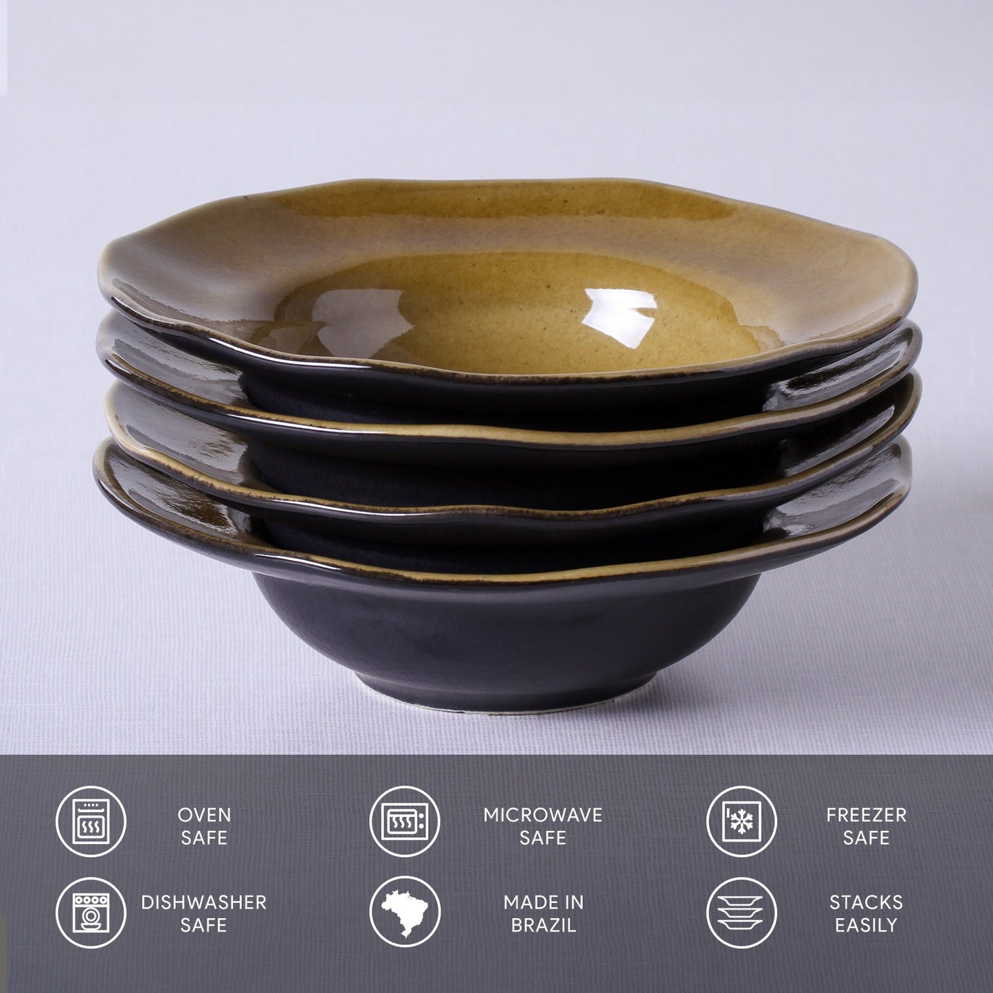 Porto Brasil AMBER DEEP RIM PLATE  STONEWARE dia. 7.48x2.17"  SKU: '1601477101