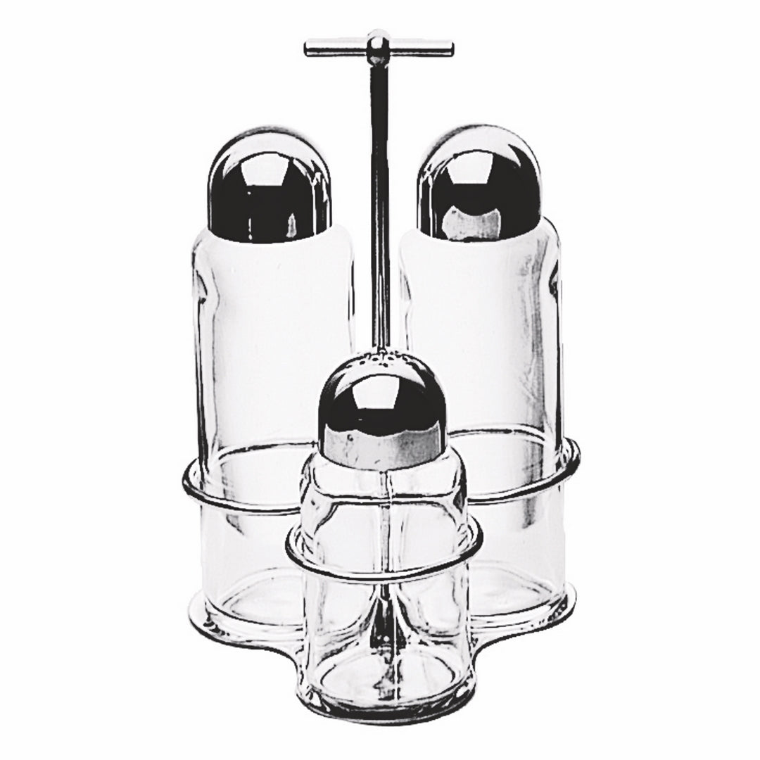 3 Pc. Cruet Set; Minima H: 7-1/2", 2 X 6 Oz. + 1 X 3-3/4 Oz.