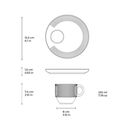 Porto Brasil NEW WHITE LINHAS STACKABLE dia. 7.78 oz. TEA CUP W/ SAUCER  SKU: '36161119801