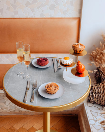 Revol MEALPLAK BRICKS BAR ROUND 3 TRAYS Nacryl White/Stainless Steel  Brushed Gold Finish SKU: '660439